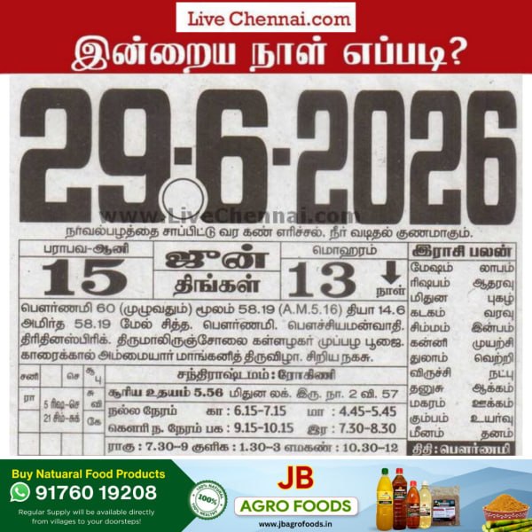 Auspicious (Nalla Neram) time today (June 29th)