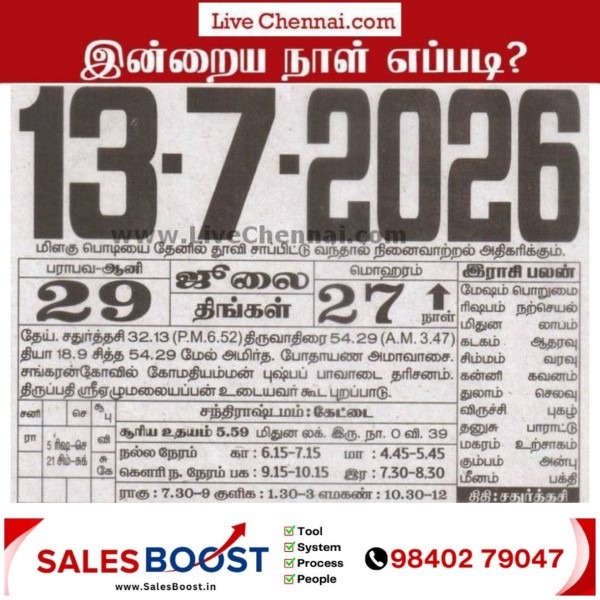 Auspicious (Nalla Neram) time today (June 13th)