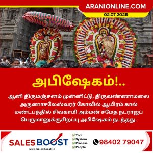 திருவண்ணாமலை கோவிலில் ஆனி திருமஞ்சனம்: நடராஜருக்கு சிறப்பு அபிஷேகம் நடைபெற்றது