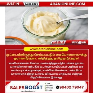 மையோனைஸுக்கு ஓராண்டு தடை விதித்தது தமிழ்நாடு அரசு!
